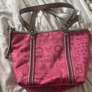 Coach Fuchsia and Metallic Tote